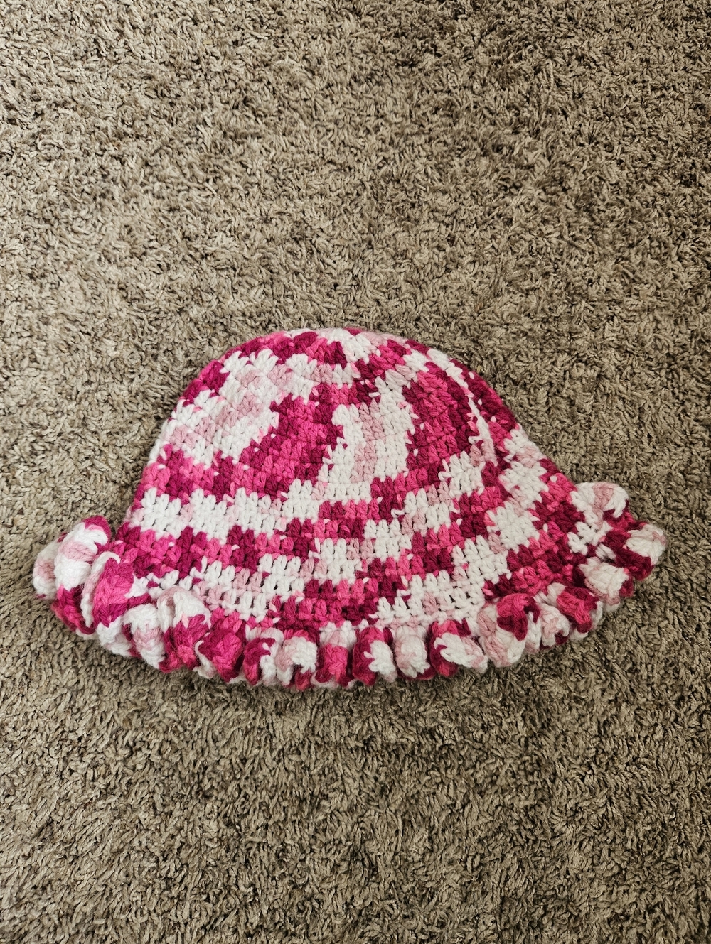 Handmade Pink & White Crochet Bucket Hat